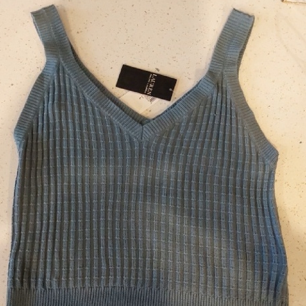 Ralph Lauren Light Blue Ribbed V-Neck Tank